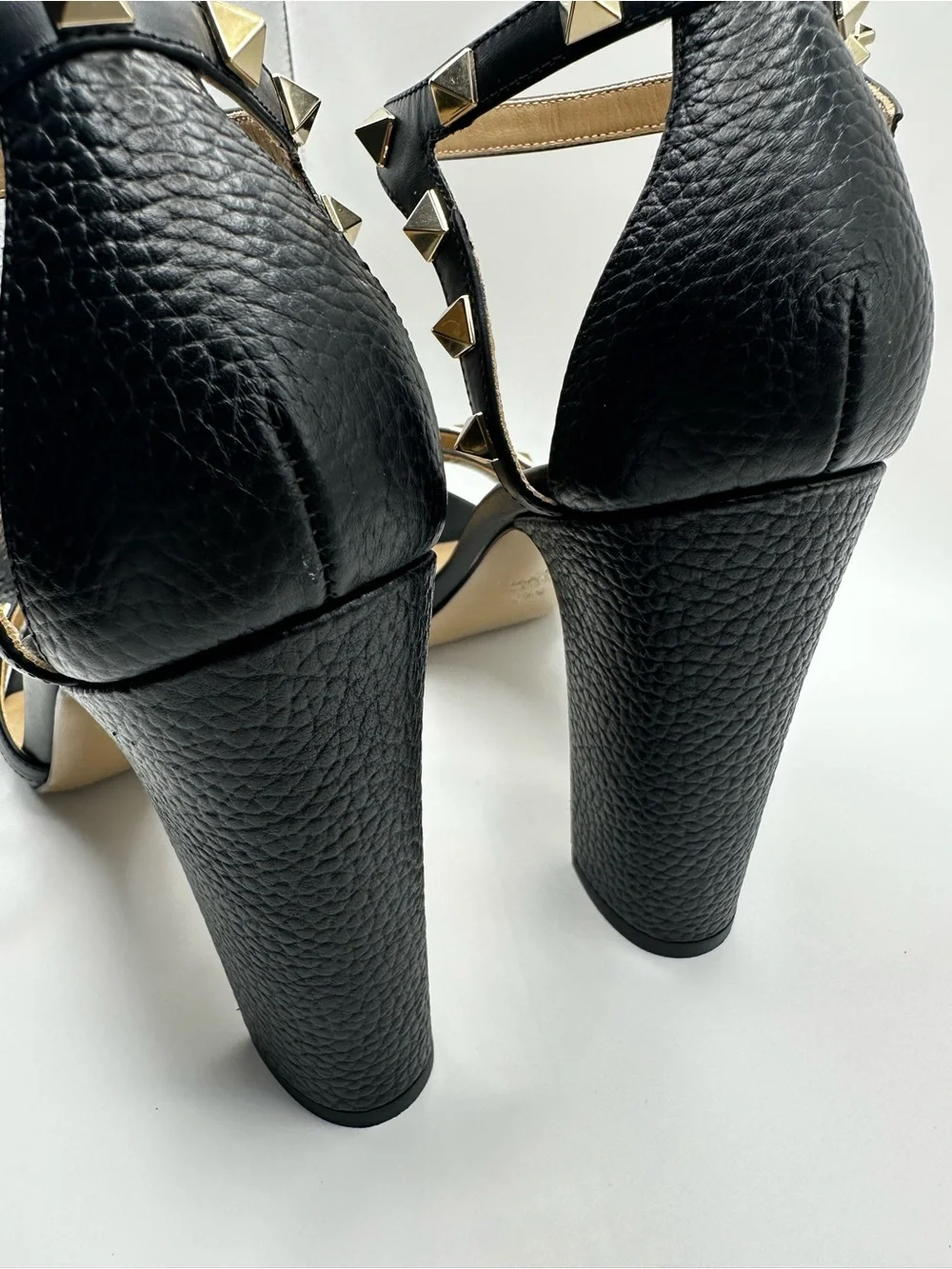 Valentino Black Leather Platform Sandals with Gold Stud Accents